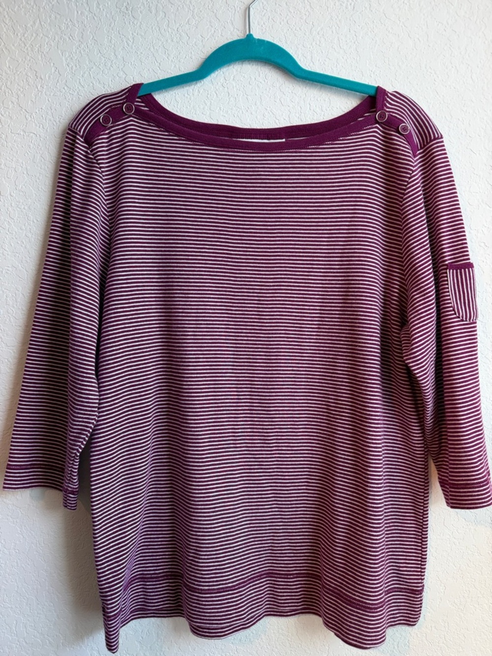 Karen Scott Striped Purple and White Long Sleeve Boatneck Top
